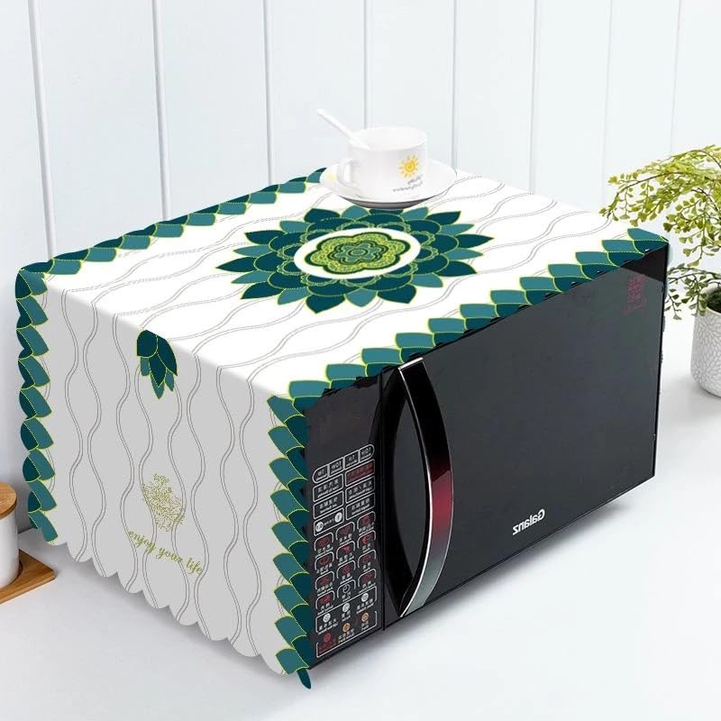 STUTI WORLD Microwave Cover for Kitchen Decor, Dustproof Waterproof Modern Design Kitchen Oven Cover,Attractive Decorative Dust Proof Appliance Top Cover (WHITE) - Image 1