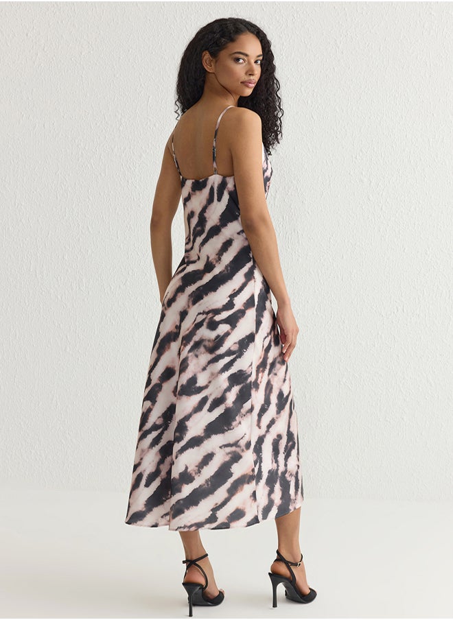 Black-Multicolored Lined Woven Satin Elegant Evening Dress