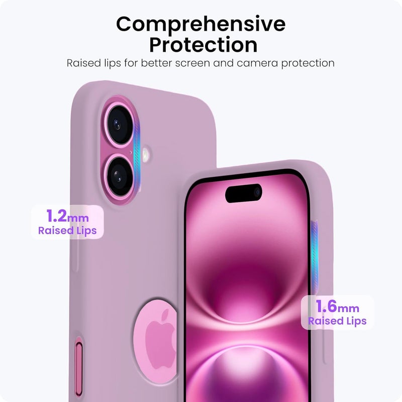 Elzzi غطاء ميكروفايبر مع شعار مقصوص متوافق مع غطاء آيفون 16 بلس سائل سيليكون كامل الجسم 4 طبقات أغطية واقية مضادة للصدمات مع حواف كاميرا مرتفعة (6.7 بوصة، ليلك) - Image 4