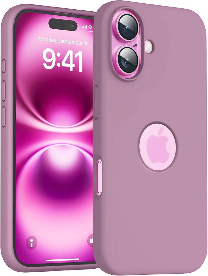 Elzzi غطاء ميكروفايبر مع شعار مقصوص متوافق مع غطاء آيفون 16 بلس سائل سيليكون كامل الجسم 4 طبقات أغطية واقية مضادة للصدمات مع حواف كاميرا مرتفعة (6.7 بوصة، ليلك) - Image 1