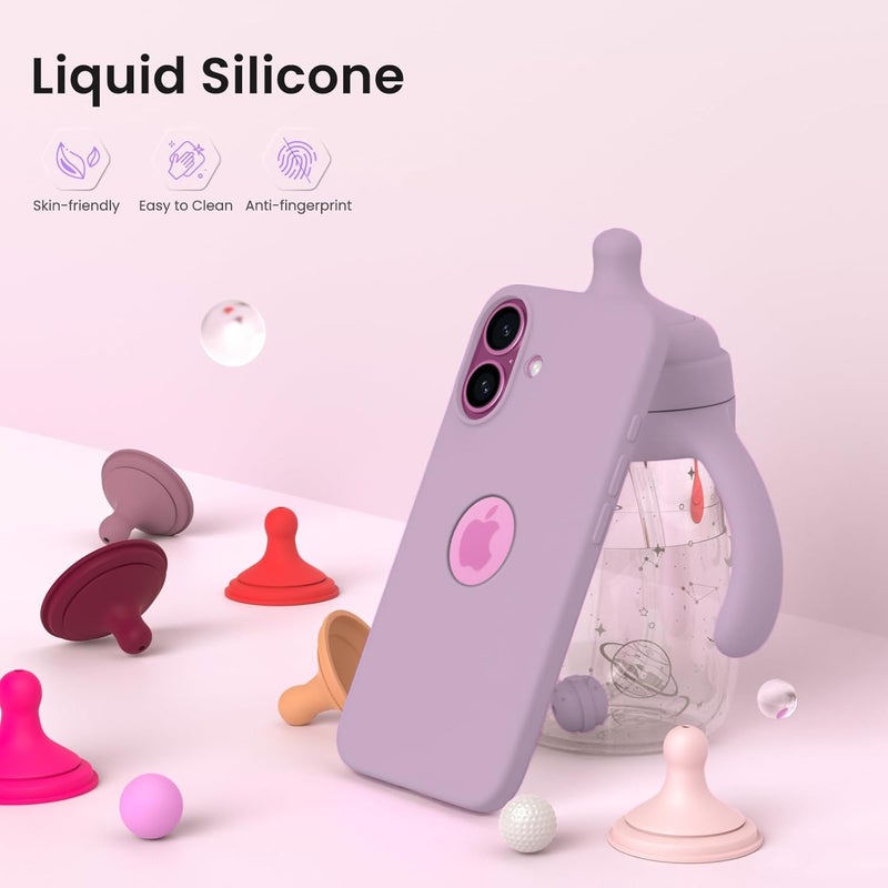 Elzzi غطاء ميكروفايبر مع شعار مقصوص متوافق مع غطاء آيفون 16 بلس سائل سيليكون كامل الجسم 4 طبقات أغطية واقية مضادة للصدمات مع حواف كاميرا مرتفعة (6.7 بوصة، ليلك) - Image 3