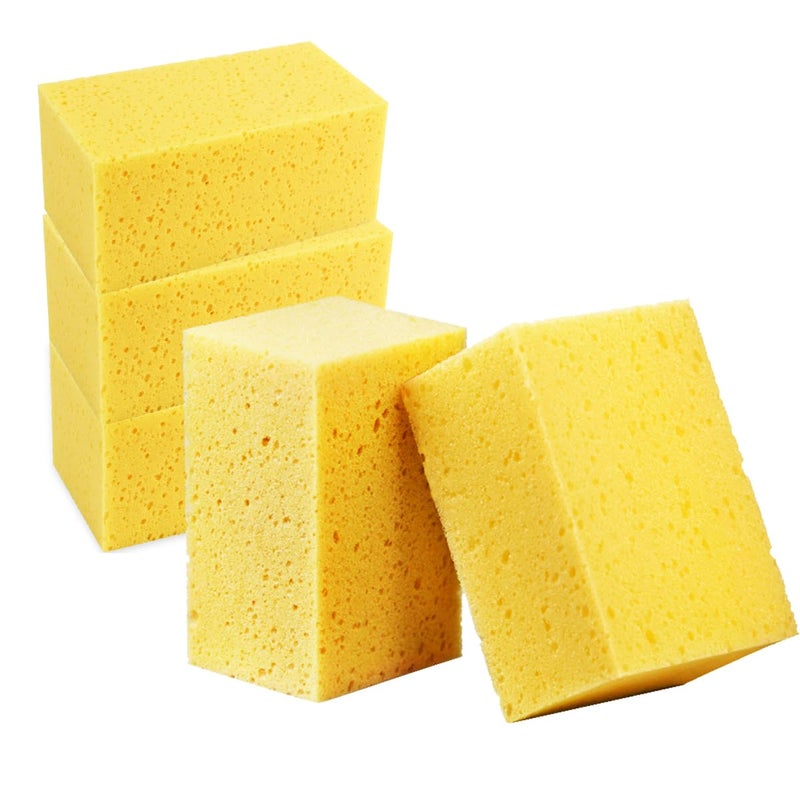 SHMZK 5PCS Car Wash Sponges 854435 Large Extra Soft Coral Non Scratch Sponge Car Cleaning Cellulose Sponge Thick Foam Pad for Washing Window Sensitive Surfaces Yellow - Image 3