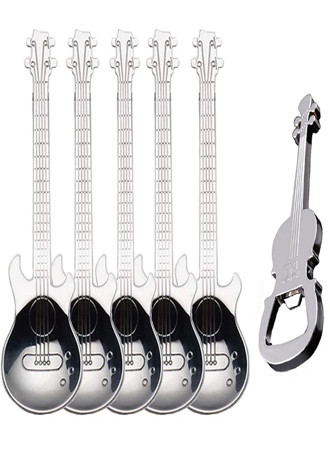 ESRISE Guitar Spoons Coffee Teaspoon, ESRISE Musical Tea Spoons for Men, Stainless Steel Cute Teaspoon for Christmas Birthday (Silver) - Image 1