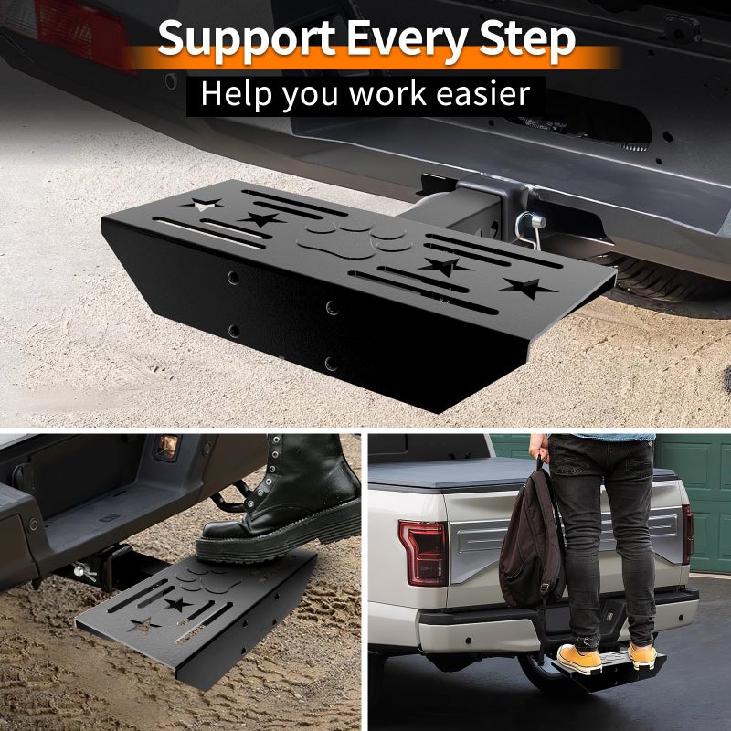 VKU Hitch Step for 2 Inch Receiver Classical Stars and Footprint Anti Slip Design Universal Rust Towing Bumper Guard for Trailer Tow Truck Pickup Car SUV Van RV - Image 2