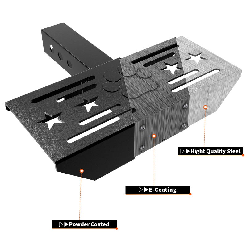 VKU Hitch Step for 2 Inch Receiver Classical Stars and Footprint Anti Slip Design Universal Rust Towing Bumper Guard for Trailer Tow Truck Pickup Car SUV Van RV - Image 5