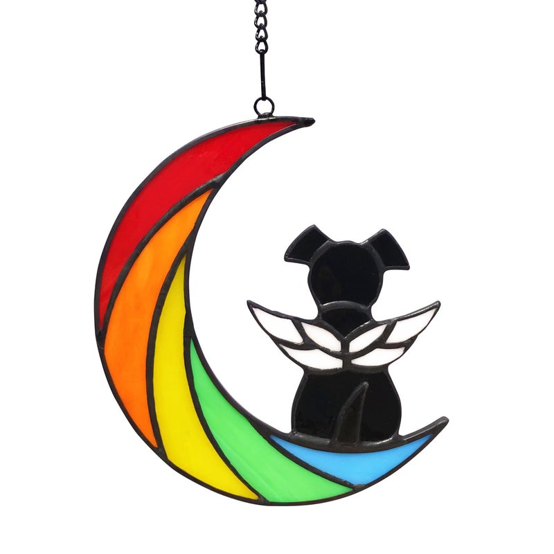 Lcensp Stained Glass Rainbow Bridge Dog Memorial Gifts for Loss of Dog Sympathy Remembrance Suncatcher Angel Wings Pet Loss Bereavement Gifts in Memory of Pet Passing Away Window Hanging