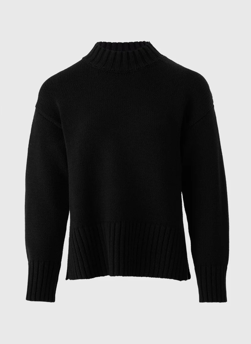 ماتلان Black High Neck Knitted Jumper