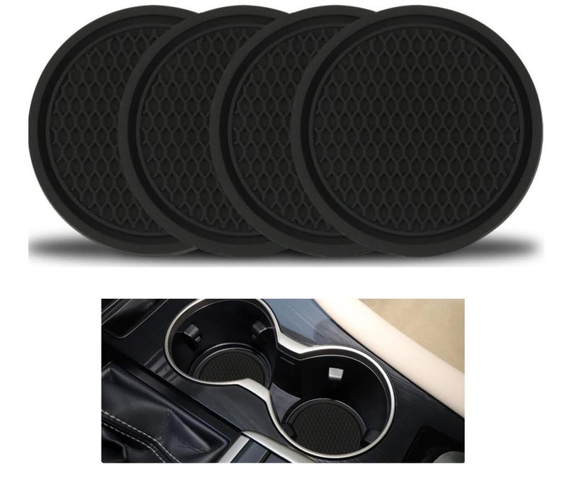 MTROYALDIA Car Cup Coaster, 4 Pieces Universal Non-Slip Cup Holders Embedded in Ornaments Coaster, Car Interior Accessories (Black) - Image 1