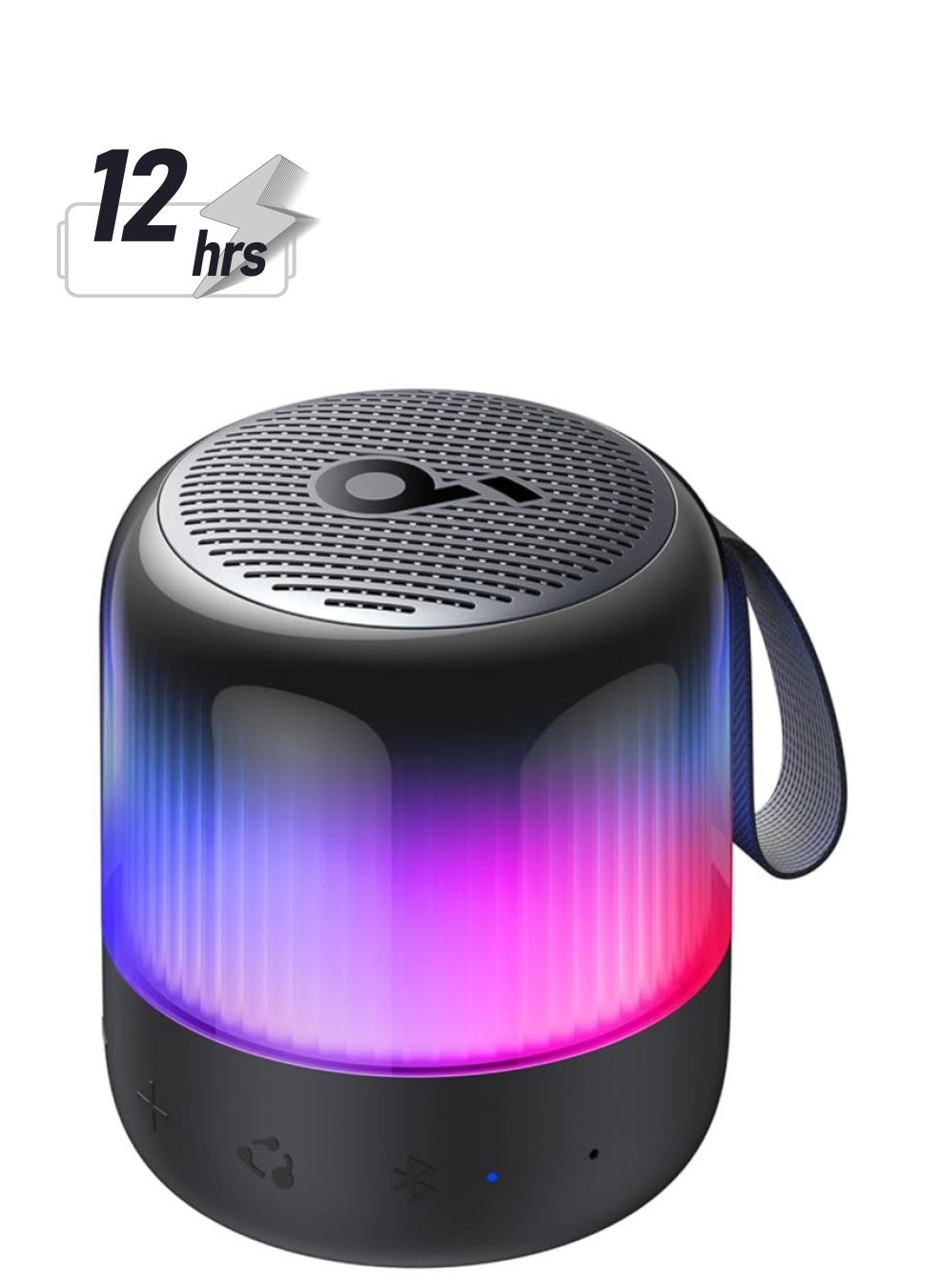 Soundcore Glow Mini Portable Speaker, Bluetooth Speaker with 360° Sound, Light Show, 12H Battery, Customizable EQ and Light, IP67 Waterproof and Dustproof, for Camping, Home, and Beach Parties Black