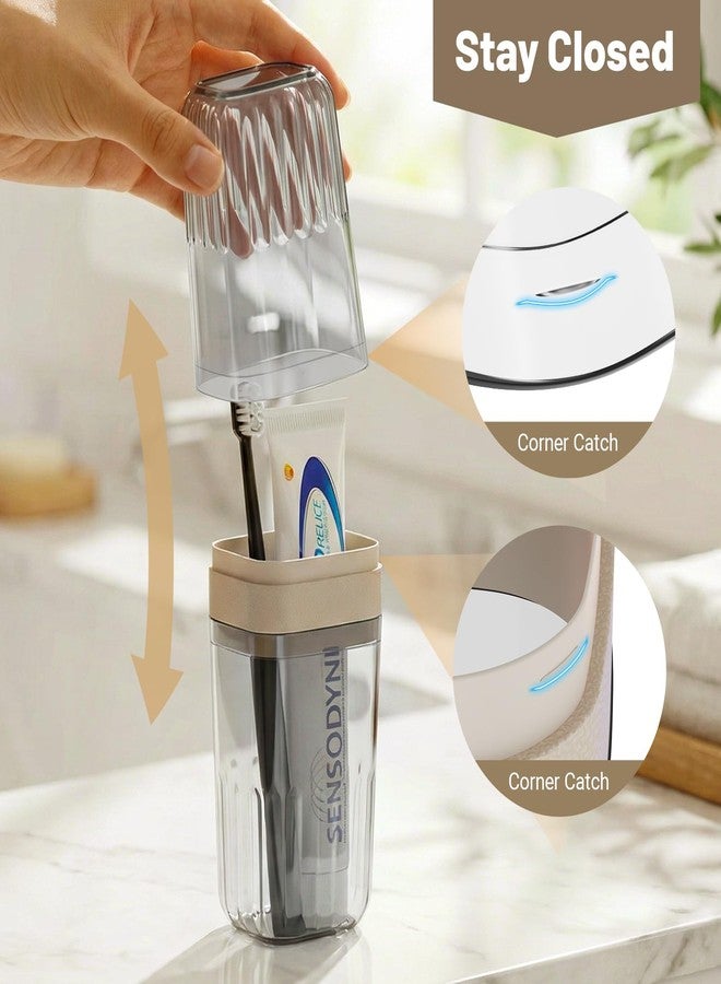 Oasiteege Toothbrush Travel Case, Large Enclosed Toothbrush and Toothpaste Holder Travel Container with Rinse Cup, Portable Bathroom Tooth Brush Storage Case Cover Protector for Traveling, Clear Grey - Image 3