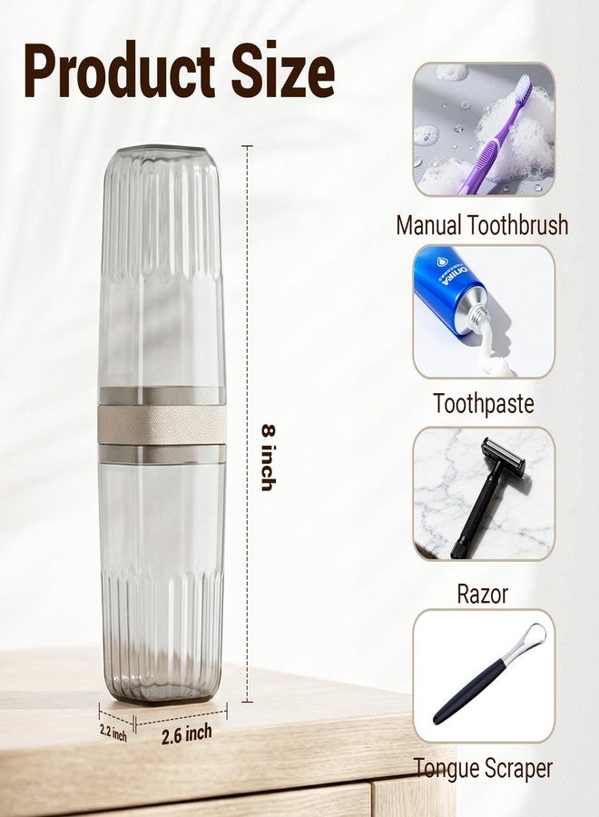 Oasiteege Toothbrush Travel Case, Large Enclosed Toothbrush and Toothpaste Holder Travel Container with Rinse Cup, Portable Bathroom Tooth Brush Storage Case Cover Protector for Traveling, Clear Grey - Image 2