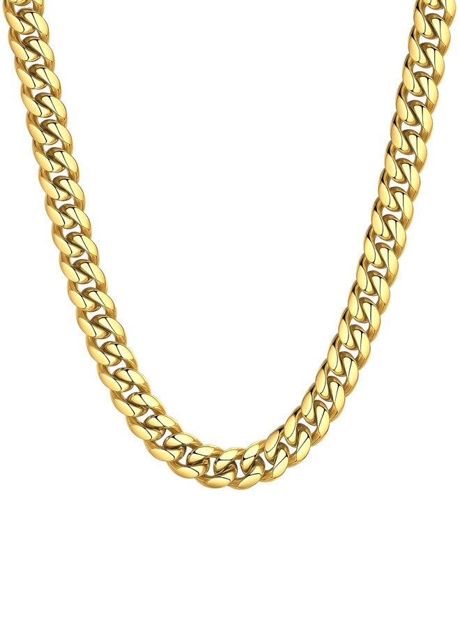 ChainsHouse سلسلة كوبية من ChainsHouse Miami، مصنوعة من الفولاذ المقاوم للصدأ/مطلية بالذهب عيار 18، بسماكة 6-14 مم، مناسبة للرجال والنساء من عمر 18 إلى 30 عامًا، مع علبة هدايا، طولها 22 بوصة، مصنوعة من المعدن، بدون أحجار كريمة. تأتي مع علبة هدايا. - Image 1