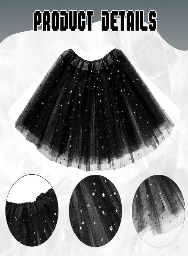 Yolev Girls Tutu Skirt with Stars Sequin, Little Girls Tutu Skirt Kid Party Princess Dance Tutu Princess Dress Ballet Skirt (Black) - Image 4