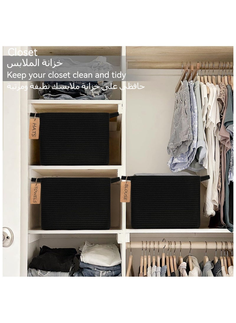 Anmi - Woven Basket, Storage Baskets for Shelves, Small Laundry Basket Pack of 3, Toy Baskets Storage Kids, Towel Baskets for Bedroom, Living Room, 13 x 10 x 9 Inches, Black - Image 1