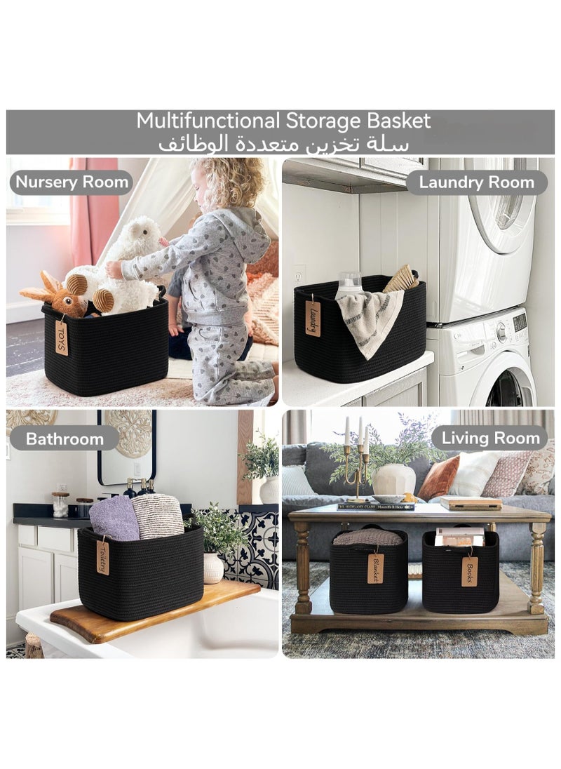 Anmi - Woven Basket, Storage Baskets for Shelves, Small Laundry Basket Pack of 3, Toy Baskets Storage Kids, Towel Baskets for Bedroom, Living Room, 13 x 10 x 9 Inches, Black - Image 1