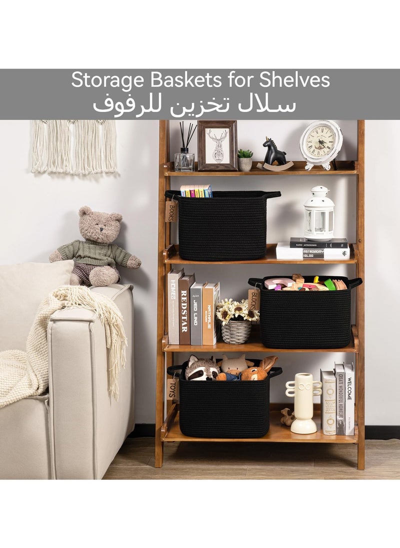 Anmi - Woven Basket, Storage Baskets for Shelves, Small Laundry Basket Pack of 3, Toy Baskets Storage Kids, Towel Baskets for Bedroom, Living Room, 13 x 10 x 9 Inches, Black - Image 1