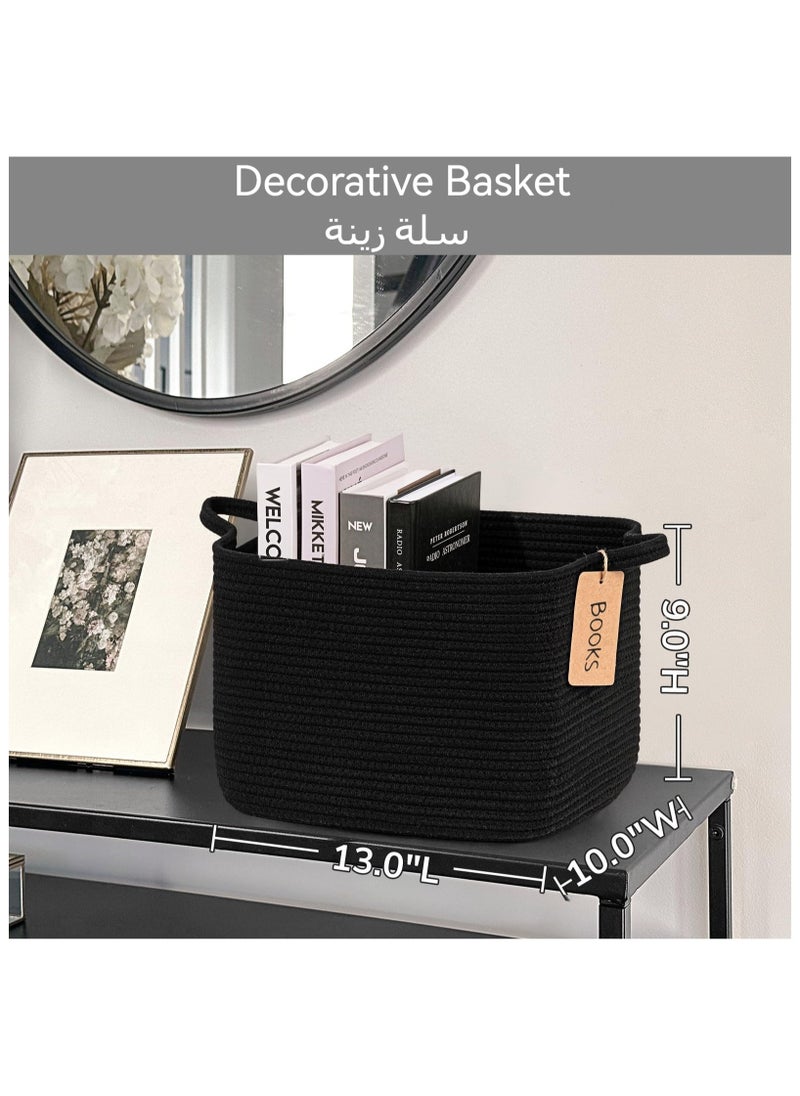 Anmi - Woven Basket, Storage Baskets for Shelves, Small Laundry Basket Pack of 3, Toy Baskets Storage Kids, Towel Baskets for Bedroom, Living Room, 13 x 10 x 9 Inches, Black - Image 1