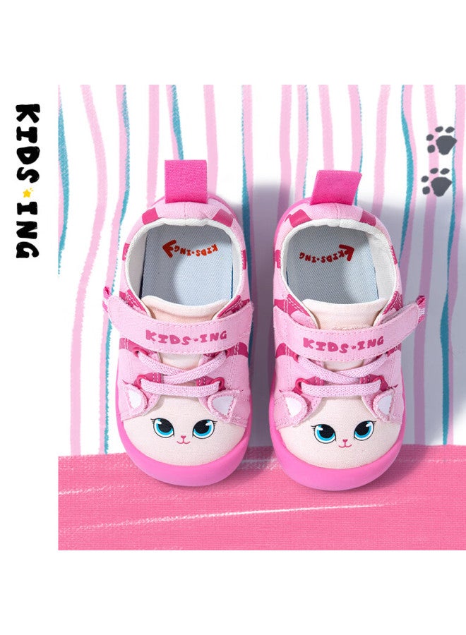 Kids.ing Girls Canvas Shoes Toddler Baby Shoes Cat Cartoon Children's Casual Shoes Kindergarten Board Shoes Pink Size 26 - Image 1