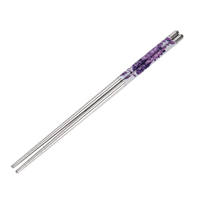 AIMERS Premium Reusable Stainless Steel Chopsticks Round Design Dishwasher Safe Lightweight Ideal for Sushi Noodles Rice AntiSlip Easy to Use Gift Set Purple Flower Design 5 Pairs - Image 4