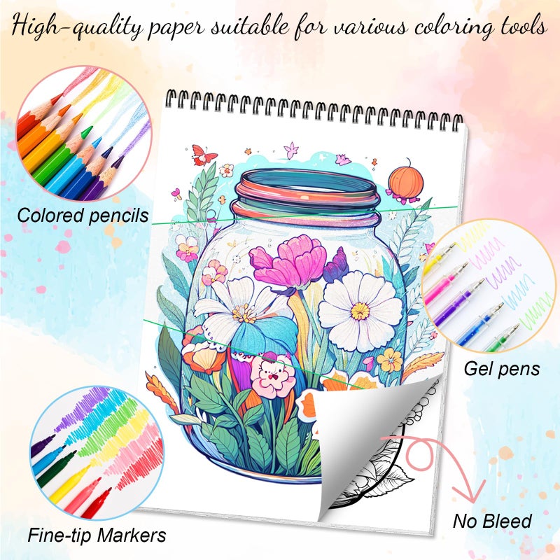 ADEVIAN Coloring Book for Adults Relaxation, Spiral Bound Adult Coloring Book for Women Page One Sided Design Gifts Arts and Crafts for Women to Relax, Anxiety and Depression 30 Colorful Coloring Pages - Image 4