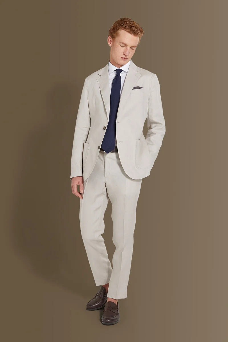 دوبل غانغر Single breasted suit flat trousers 100% - Beige