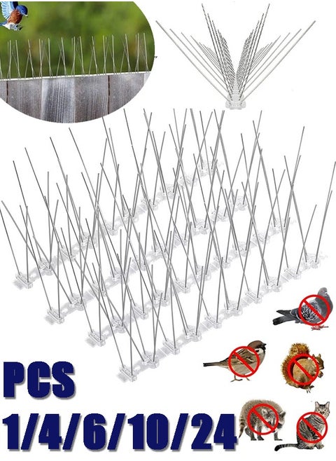 1/4/6/10/24PCS Bird Spikes for Pigeons Small Birds Durable Anti-Bird Nest Fence Spike for Deterring Birds Crows Smooth Polishing Harmless 50cm has 20 thorns