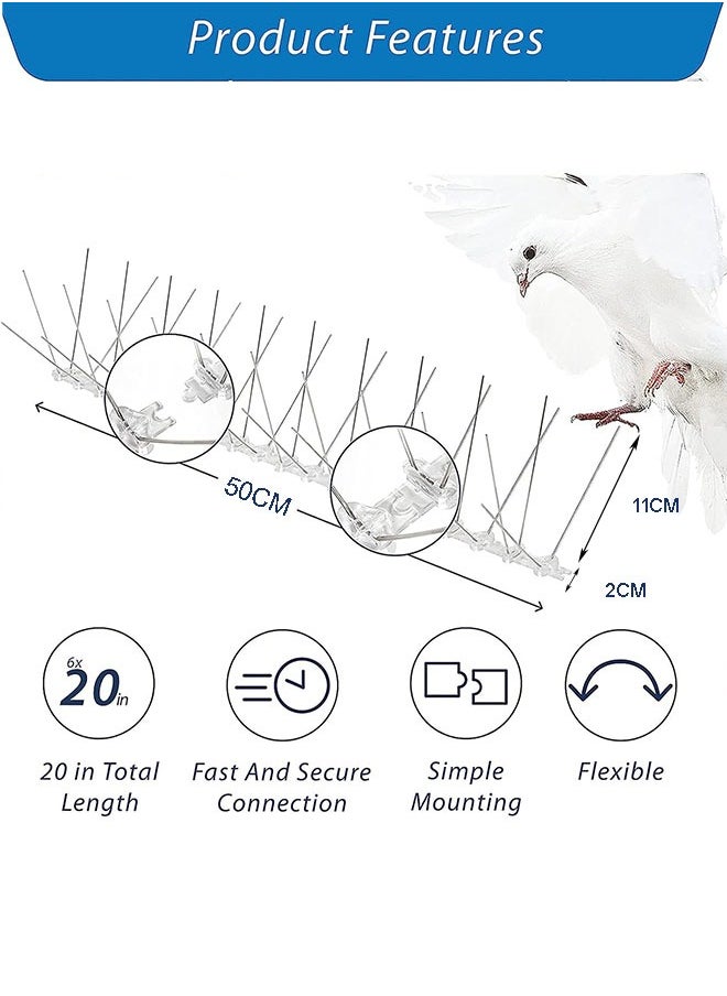 Generic - 1/4/6/10/24PCS Bird Spikes for Pigeons Small Birds Durable Anti-Bird Nest Fence Spike for Deterring Birds Crows Smooth Polishing Harmless 50cm has 20 thorns - Image 1