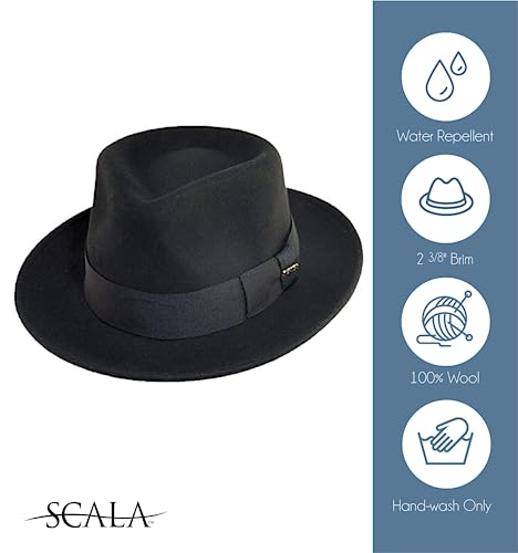 Scala Classico Men's Crushable Water Repelant Wool Felt Fedora Hat, Black, X-Large - Image 2