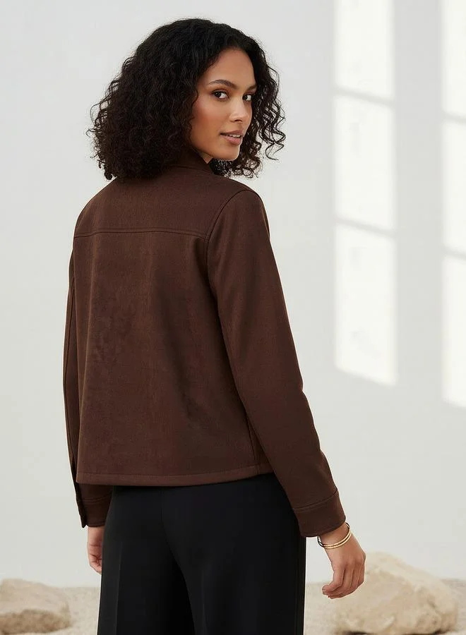 سبلاش فيڤ Regular Polyester Blend Shacket with Pockets