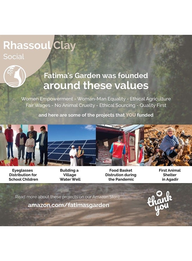 Fatima's Garden Rhassoul Clay, 100% Natural Moroccan Ghassoul Clay Powder for Face, Hair & Hammam; cleansing and softening & Purifying for the skin/hair, Vegan Cruelty-Free - 8.8oz / 250gr - Image 2