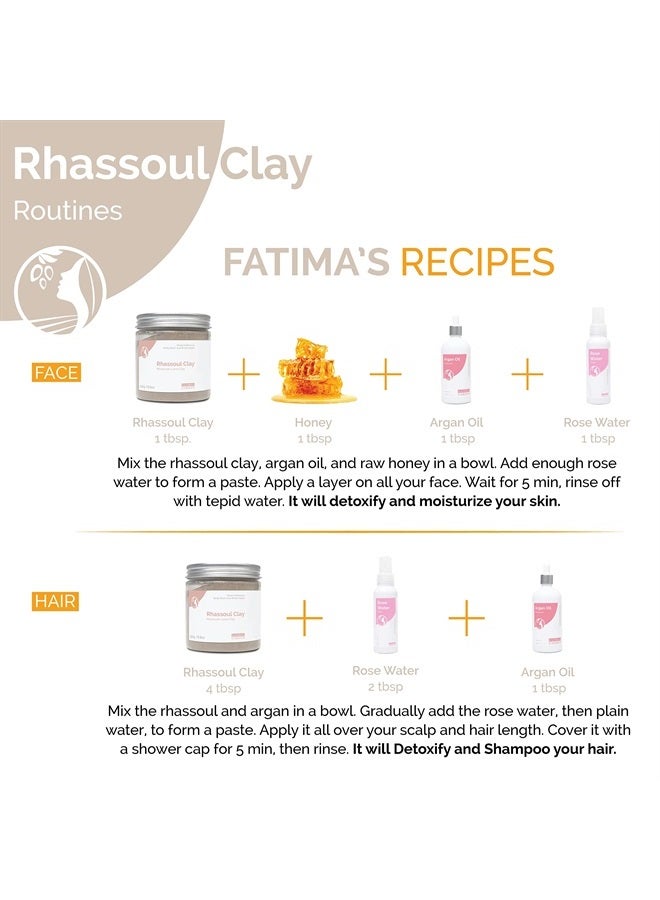 Fatima's Garden Rhassoul Clay, 100% Natural Moroccan Ghassoul Clay Powder for Face, Hair & Hammam; cleansing and softening & Purifying for the skin/hair, Vegan Cruelty-Free - 8.8oz / 250gr - Image 3
