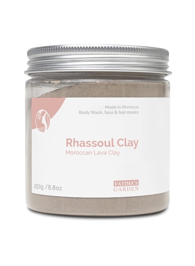 Fatima's Garden Rhassoul Clay, 100% Natural Moroccan Ghassoul Clay Powder for Face, Hair & Hammam; cleansing and softening & Purifying for the skin/hair, Vegan Cruelty-Free - 8.8oz / 250gr - Image 1