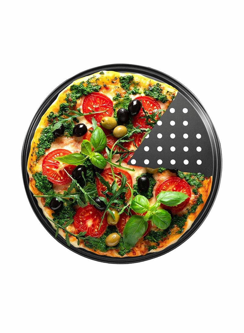 NIBEMINENT Pizza Steel Pan For Oven Crisper With Holes 12 Inch Non Stick Round Sheet Tray Perforated Carbon Bakeware Home Restaurant Kitchen Baking - Image 1