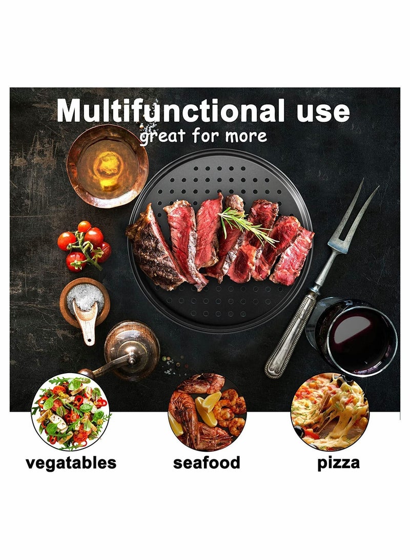 NIBEMINENT Pizza Steel Pan For Oven Crisper With Holes 12 Inch Non Stick Round Sheet Tray Perforated Carbon Bakeware Home Restaurant Kitchen Baking - Image 3