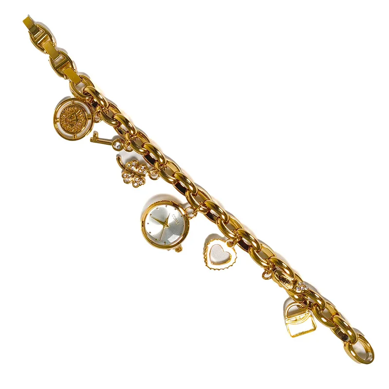 Cuple Womens Gold Bracelet with charms Wrist Watch