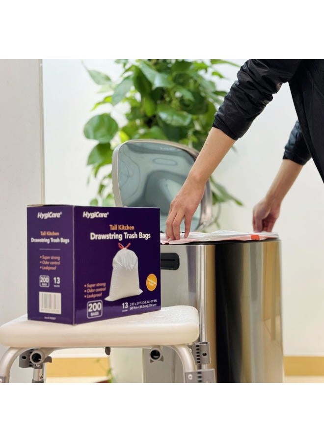 HygiCare Tall Kitchen Drawstring Trash Bags - 13 Gallons, 200 Count, Super Strong, Lavender Scent, Odor Control, Leakproof, Interleaved on Rolls - Image 4