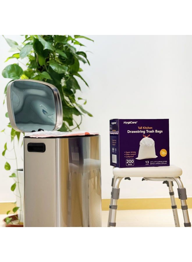 HygiCare Tall Kitchen Drawstring Trash Bags - 13 Gallons, 200 Count, Super Strong, Lavender Scent, Odor Control, Leakproof, Interleaved on Rolls - Image 3