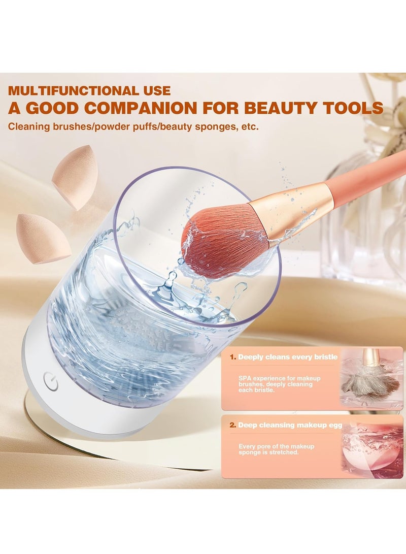 ماكس منظف فرش المكياج الكهربائي - آلة تنظيف فرش المكياج مع حصيرة تنظيف الفرش، منظف تلقائي لفرش المكياج بجميع الأحجام، هدية للنساء أو الزوجة أو الأصدقاء (باللون الأبيض) - Image 3
