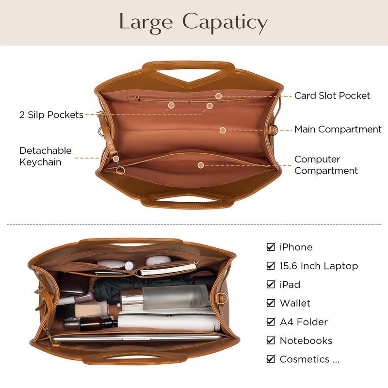 CHUNLI 16 Inch Laptop Bag for Women, Waterproof Tote Computer Bag for Work Business, PU Leather Briefcase Purses Handbag - Image 4