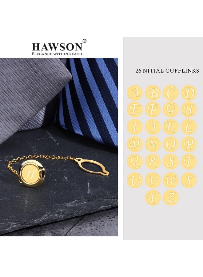 HAWSON دبابيس ربطة عنق للرجال مع سلسلة دبابيس ذهبية مستديرة لحفلات الزفاف والأعمال وأعياد الميلاد والذكرى السنوية والأحرف الأولى هدايا مشبك ربطة عنق - Image 5