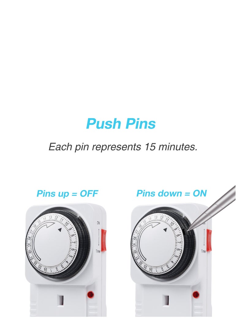 Timer Plug Socket, 24 Hour Programmable Mechanical Timer Plug Switch, Energy Saving UK Plug-in Indoor Timer Socket, for Lights, Indoor Lighting and Home Appliances (13A/3120W, 2 Pack) - Image 3