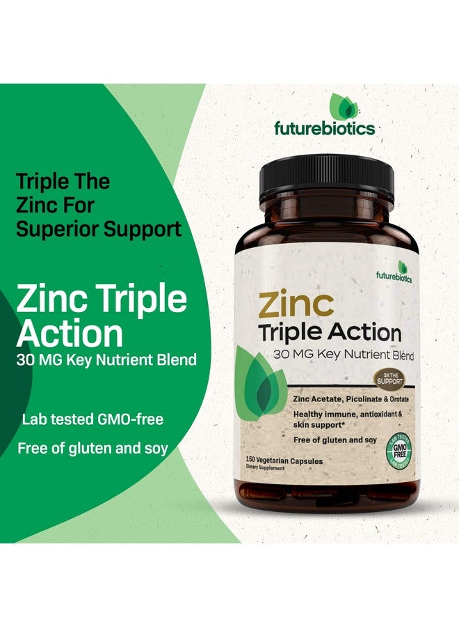 Futurebiotics مكمل دعم المناعة Futurebiotics زنك ثلاثي الفعل 30 ملغ مزيج مغذي رئيسي مع أسيتات الزنك، بيكولينات وزنك وأوروات - دعم المناعة، مضاد للأكسدة وصحة الجلد - 150 كبسولة نباتية - Image 3