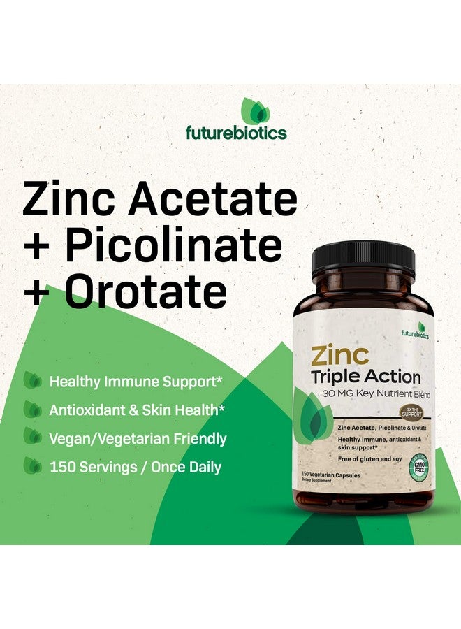Futurebiotics مكمل دعم المناعة Futurebiotics زنك ثلاثي الفعل 30 ملغ مزيج مغذي رئيسي مع أسيتات الزنك، بيكولينات وزنك وأوروات - دعم المناعة، مضاد للأكسدة وصحة الجلد - 150 كبسولة نباتية - Image 4