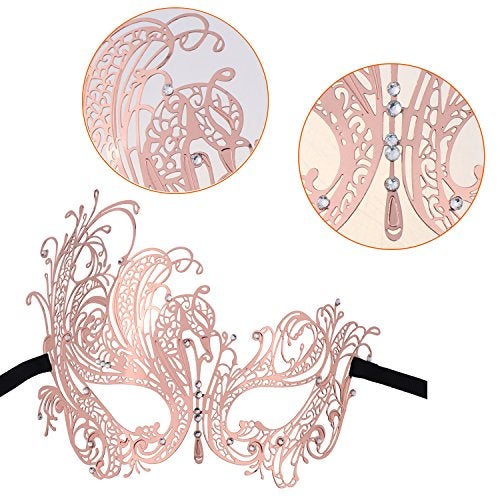 Coddsmz Couple Masquerade Mask Metal Masks Venetian Party Mask Halloween Costume Mask Mardi Gras Mask (Rose Gold+Black) - Image 3