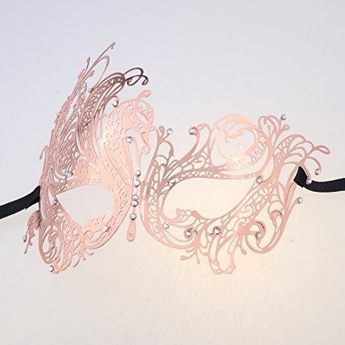 Coddsmz Couple Masquerade Mask Metal Masks Venetian Party Mask Halloween Costume Mask Mardi Gras Mask (Rose Gold+Black) - Image 4