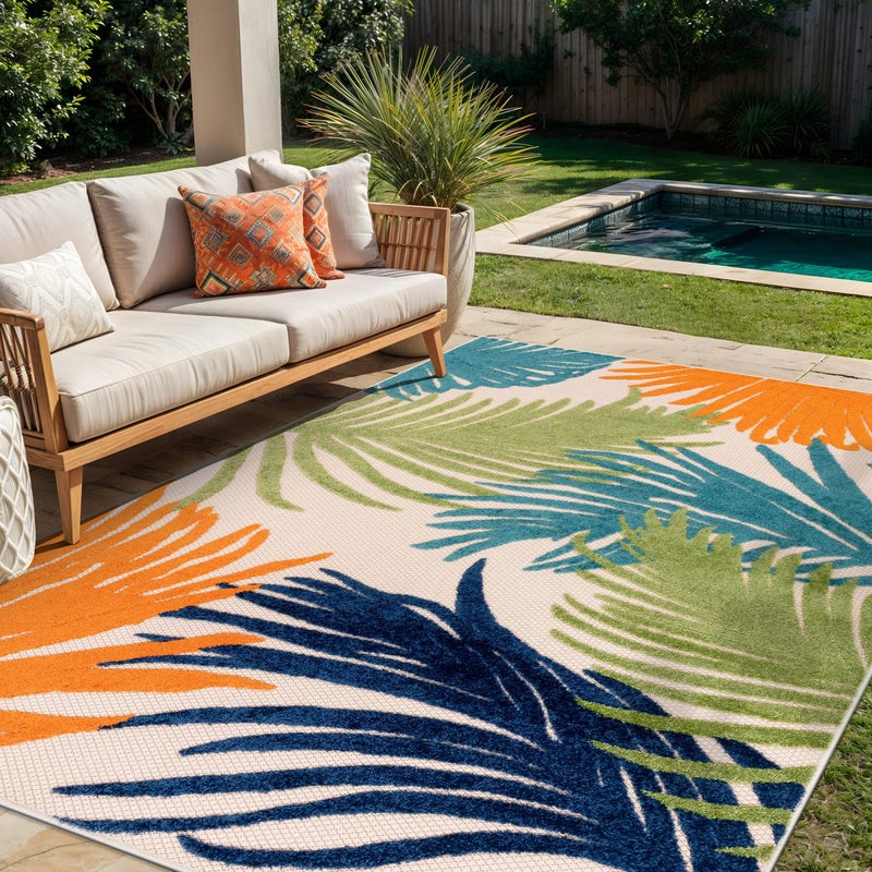 Rugshop Multi Lucca Contemporary Floral Indoor/Outdoor Area Rug Durable Polypropylene, Weather Resistant, Easy Maintenance, Perfect for Patio, Backyard, Deck and Outdoor Lounge 5' x 7' - Image 1