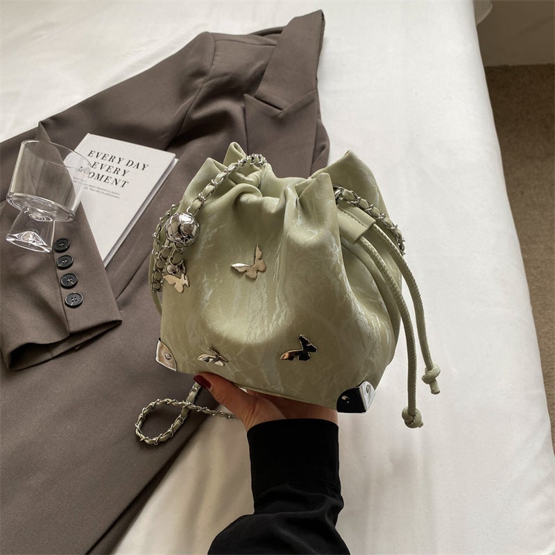 Metal Bow Bucket Bag Women'S 2025 Stylish Niche Drawstring Bag Fashion Women'S Bag - Image 1