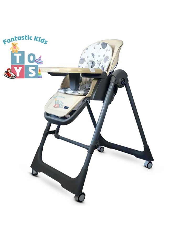 Burbay high chair for children with five height levels, can be used as a swing, double food tray, movable wheels, foldable, and has a movable footrest- DM133