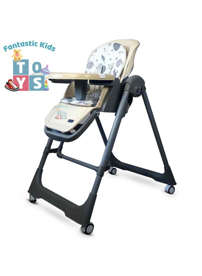 Burbay high chair for children with five height levels, can be used as a swing, double food tray, movable wheels, foldable, and has a movable footrest- DM133