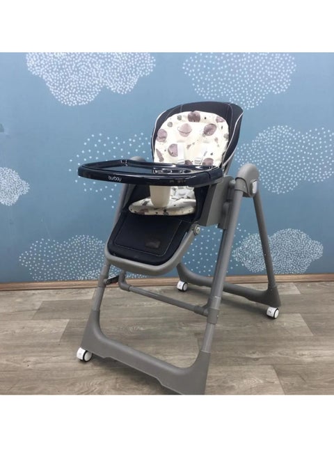Burbay high chair for children with five height levels, can be used as a swing, double food tray, movable wheels, foldable, and has a movable footrest- DM133